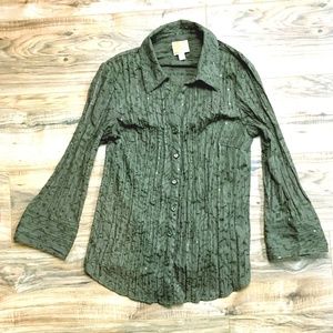 Hunter Green Button Down Sequin Blouse